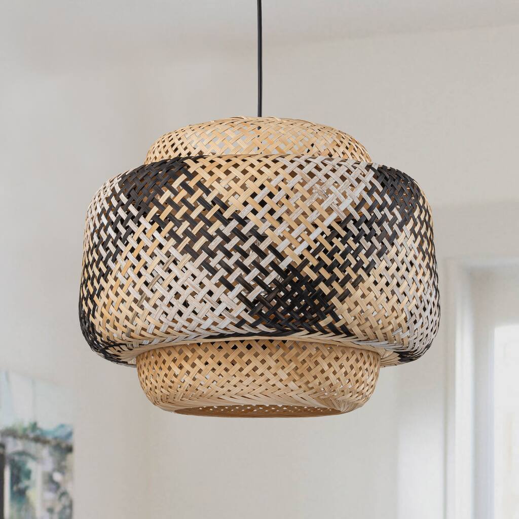 C Cattleya 1-Light Farmhouse Hand-Woven Natural Bamboo Hanging Pendant Light