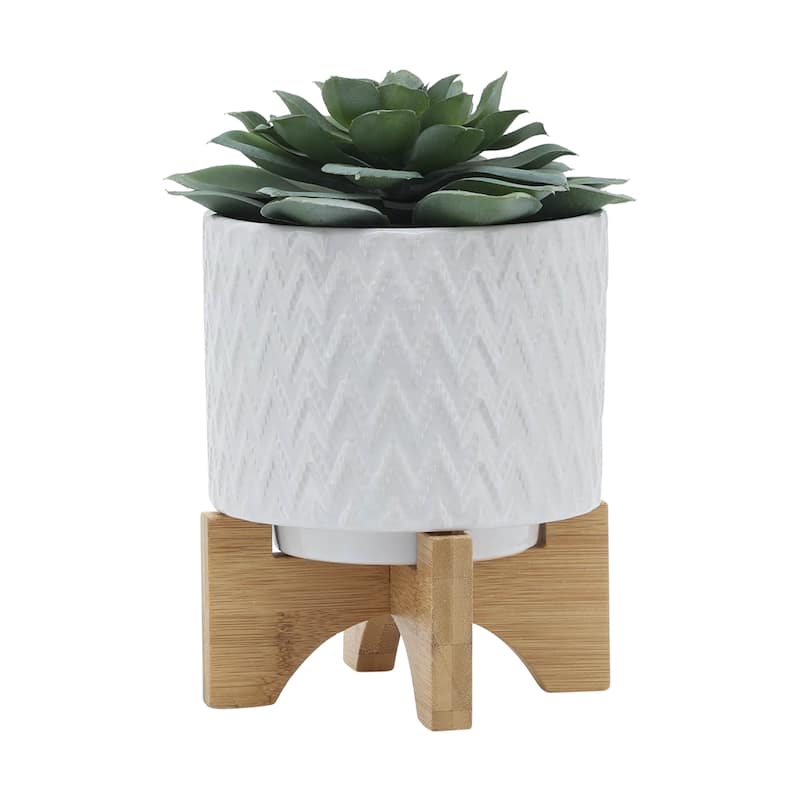 Sagebrook Home White Neutral Ceramic Planter Pot with Stand Indoor/Outdoor