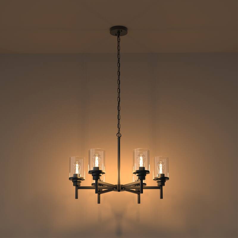 6-Light Matte Black Branch Chandelier, E26 Base, Clear Glass, No Bulbs