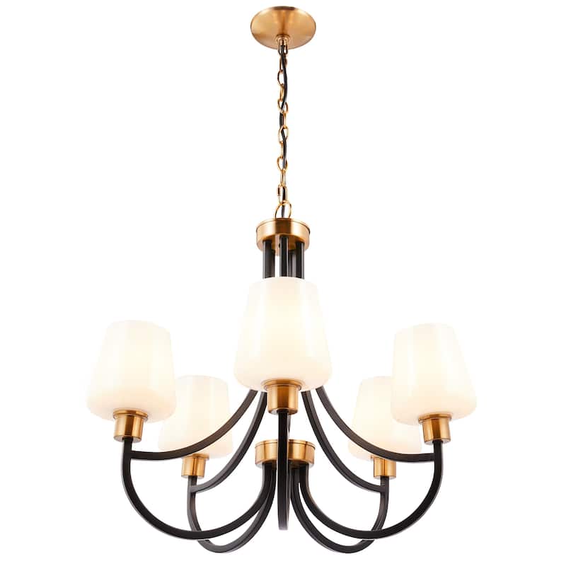 CO-Z 5-Light Modern Farmhouse Chandelier Pendant Light with Opal Glass Shades