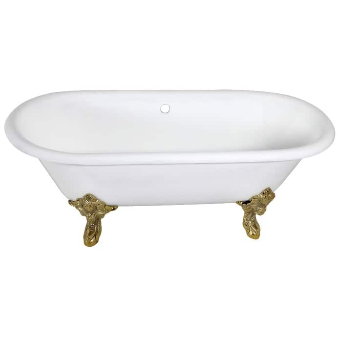 Kingston Brass Aqua Eden 72" Clawfoot Cast Iron Soaking Tub with - White / Polished Brass