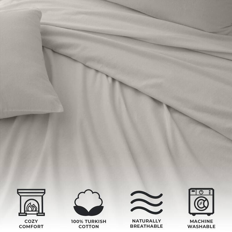 Linery & Co. Turkish Cotton Double-Brushed Solid Color Flannel Bed Sheet Set
