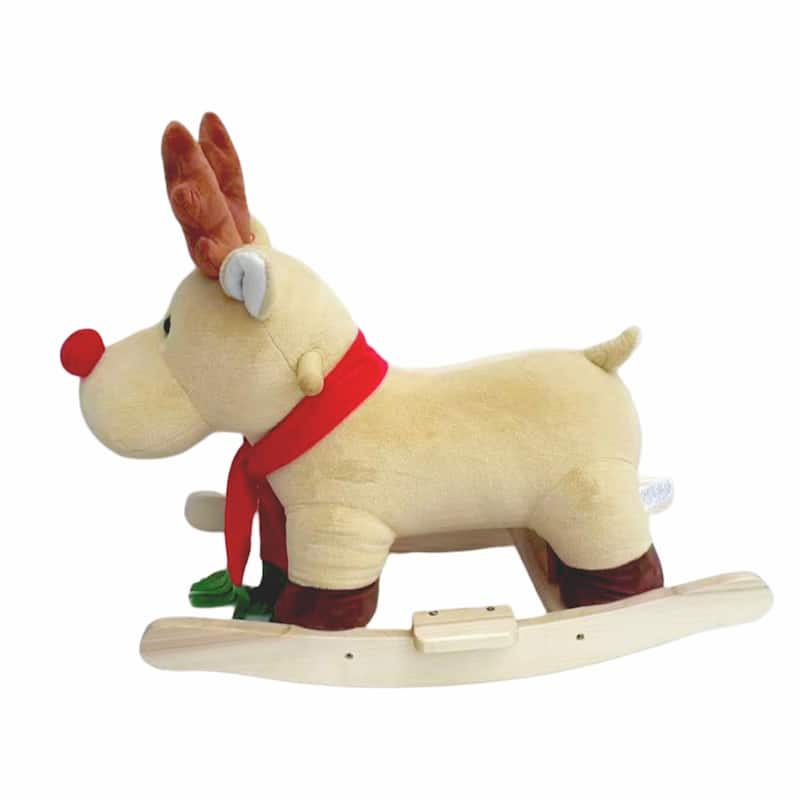 Kids Ride-On Rocking Horse Toy with Lullaby Song, Rocking Toy with Hand Puppets & Safety Belt