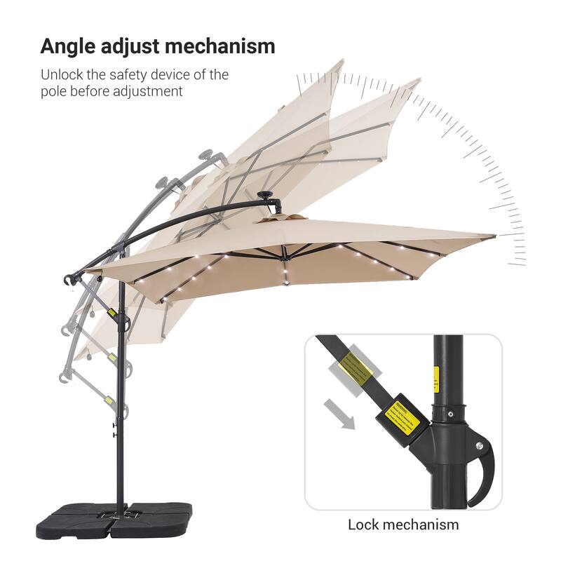 LIVOOSUN 8.2Ft LED Square Offset Hanging Patio Umbrellas w/Base