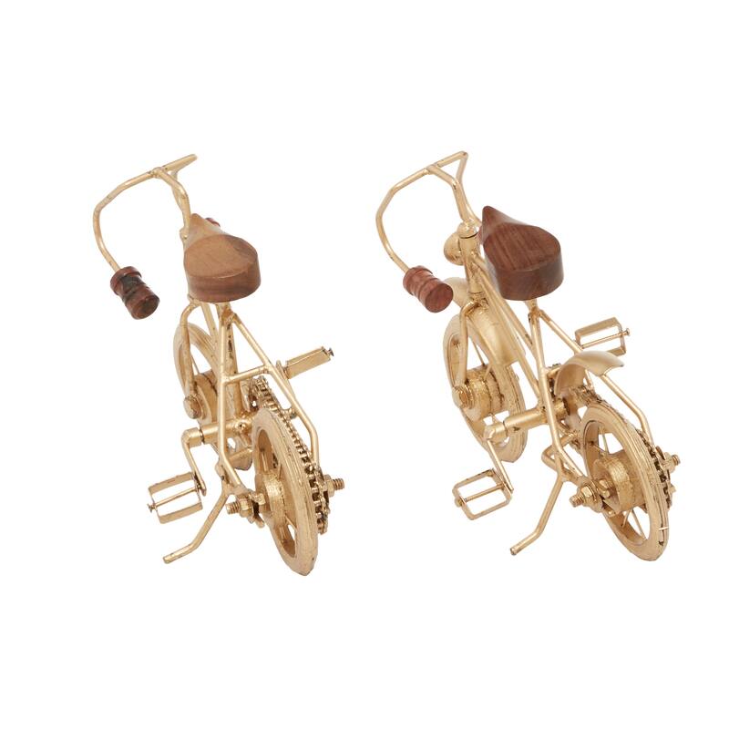 Black or Gold Metal Bike Sculpture with Wood Accents (Set of 2)