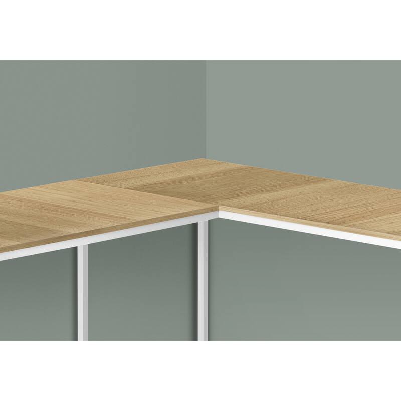 Computer Desk, Home Office, Corner, 58"l, L Shape, Work, Laptop, Natural Laminate, White Metal, Contemporary - Oak