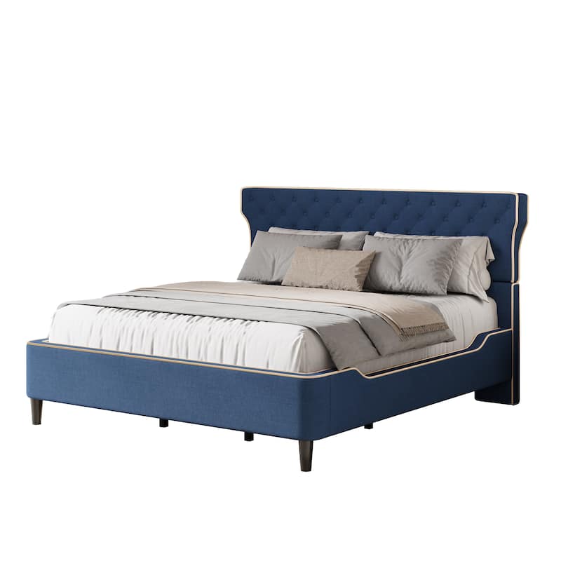 Christopher Knight Home - Aveline Modern Upholstered Platform Bed with Curved Back Headboard and Button Tufted Design