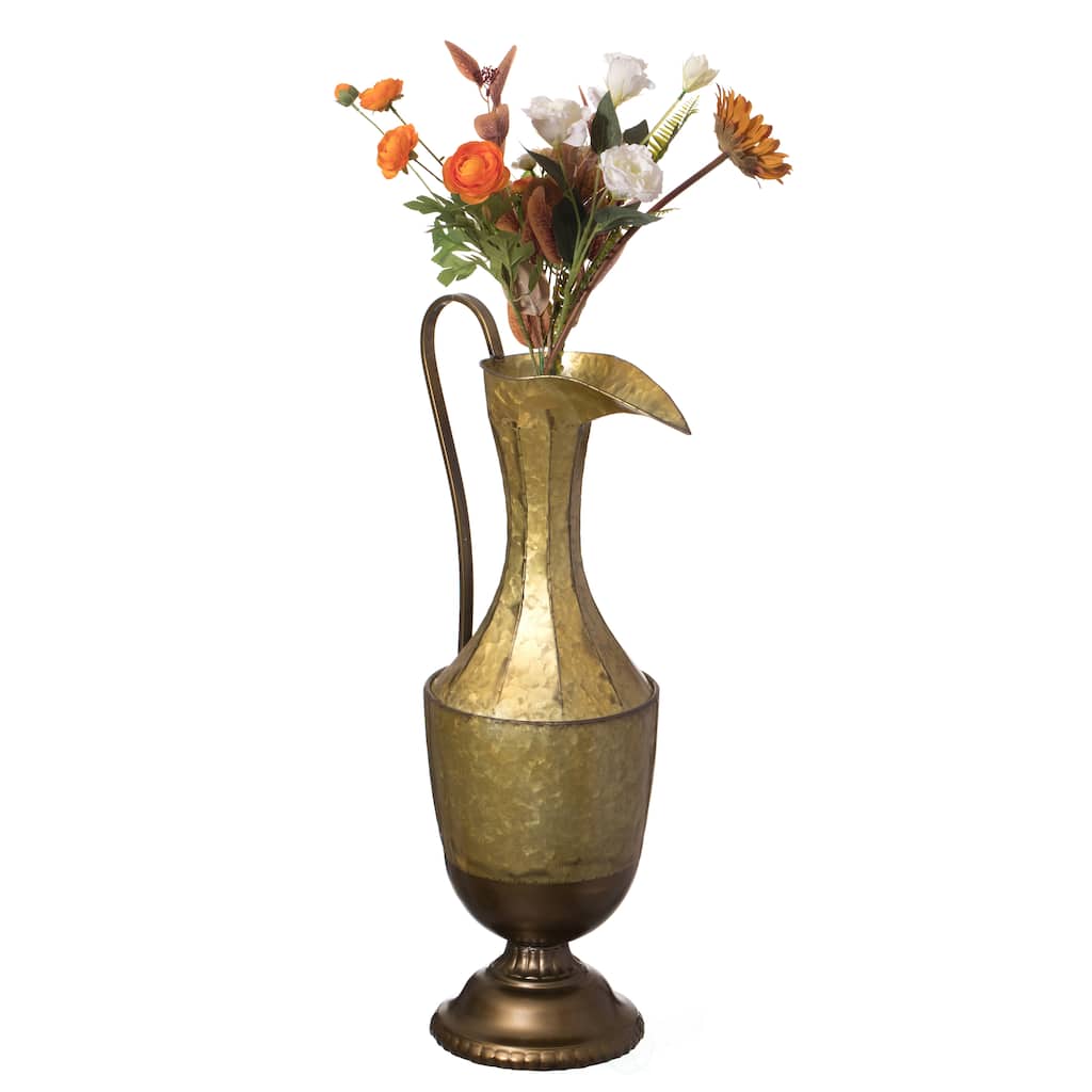 Decorative Antique Style 1 Handle Metal Jug Floor Vase - Vintage Inspired Rustic Design for Entryway, Living Room, Tall Vase