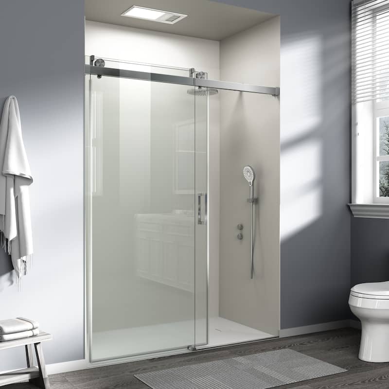ABRUZZO 56-60" W x 76" H Frameless Soft-Closing Single Sliding Shower Door 1/4" (6mm) Explosion-Proof Tempered Glass