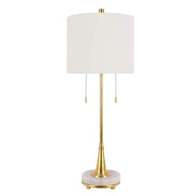 32" High Metal Table Lamp with Fabric White, Brass & White Marble (Set of 2)
