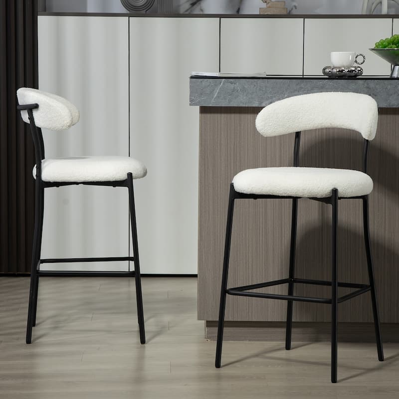 26'' Counter height bar stools Teddy fabric cover kitchen island counter bar stool with black powder coating base and footrest