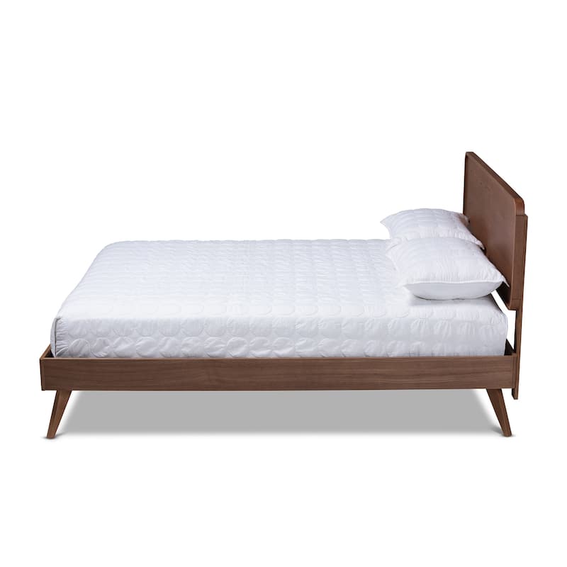 Mid-Century Modern Walnut Brown Wood Queen Platform Bed with Clean Lines for Stylish Bedrooms