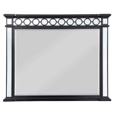 Koda 52 Inch Wall Mirror, Molded Trim, Circular Cut Out Design, Black