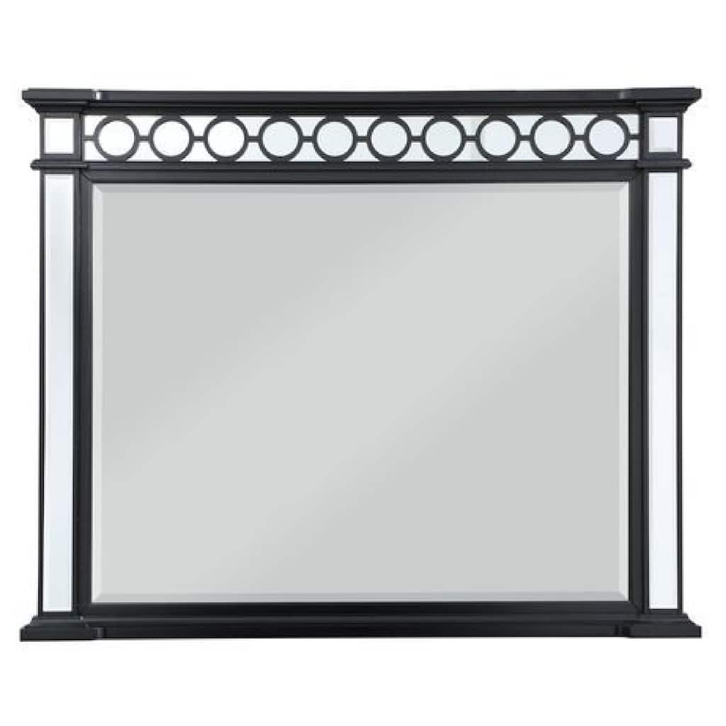 Koda 52 Inch Wall Mirror, Molded Trim, Circular Cut Out Design, Black