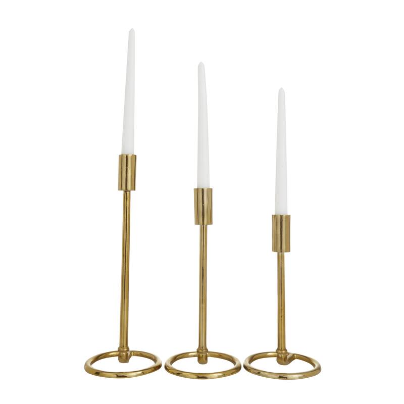 Silver or Gold Aluminum Metal Tapered Decorative Candle Holder with Ring Bases (Set of 3)