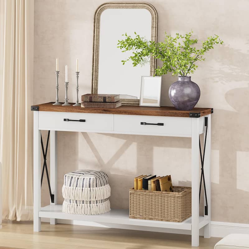 31-inch Side Table Suitable for Entrances, Hallways, and Living Rooms Two-Tier - White