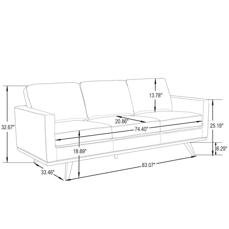 Chester Modern 3 Seater Sofa Couch in Leather or Mesh Upholstery With Birch Wood Base for Living Room Bedroom and Office - 83"