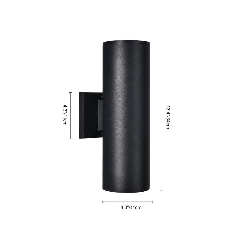 2-Pack Wall Sconces Black Industrial Cylinder Outdoor Waterproof IP54 Lantern Wall Sconces - 4.3 in. W x 13.4 in. H x 6.3 in. D