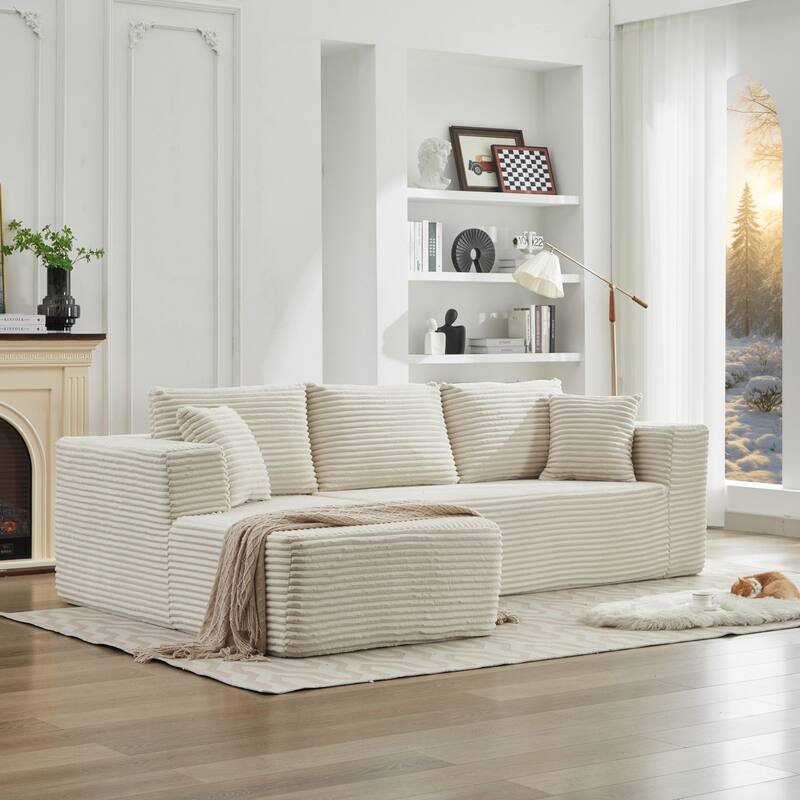 106" Modern Corduroy Sectional Sofa with Right/Left Chaise No Assembly Required - Beige - Left Facing