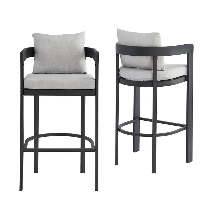 Christopher Knight Home - Vornell Outdoor 41.9"H Iron Frame Bar Stool with Olefin Fabric Upholstery, Cushion & Footrest Set