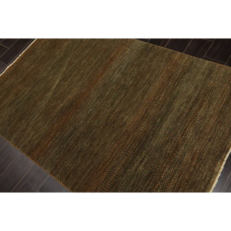 Hand Knotted Wool Green Tibetan Modern & Contemporary 4'5''x5'11'' Rug - 4' 5'' x 5' 11''