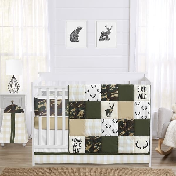 slide 2 of 6, Sweet Jojo Designs Woodland Camo Deer Boy 6pc Crib Bedding + BreathableBaby Breathable Mesh Liner Pad -Plaid Camouflage Print
