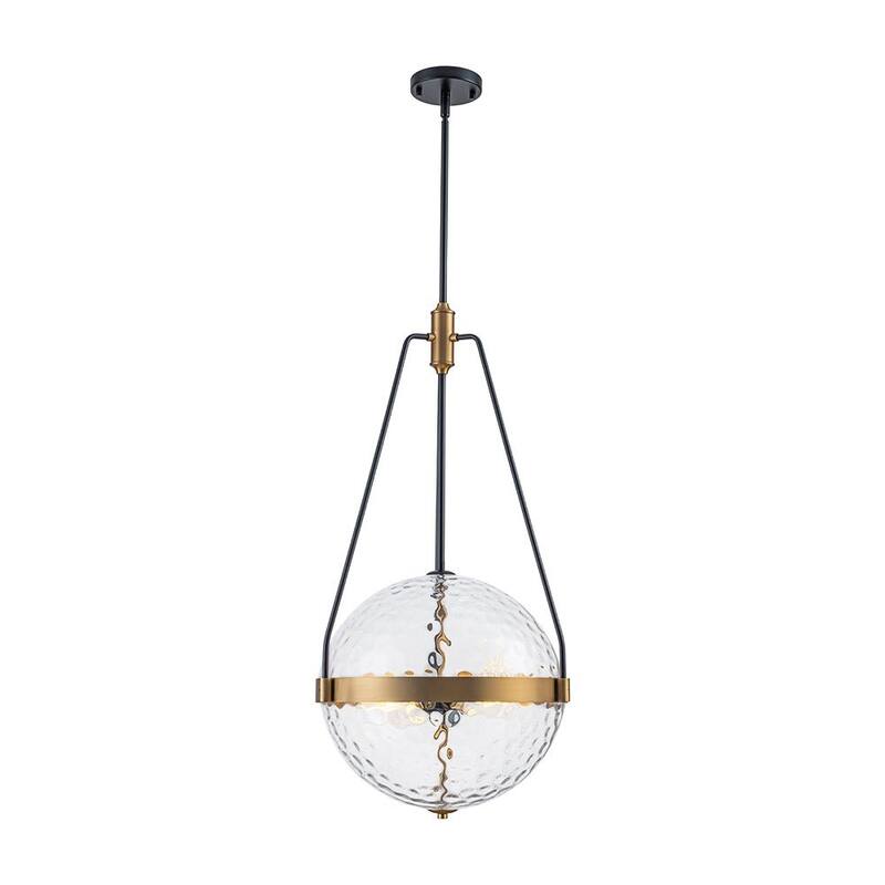 4-Light Industrial-style Rippled Glass Sphere Pendant - 17.6 in