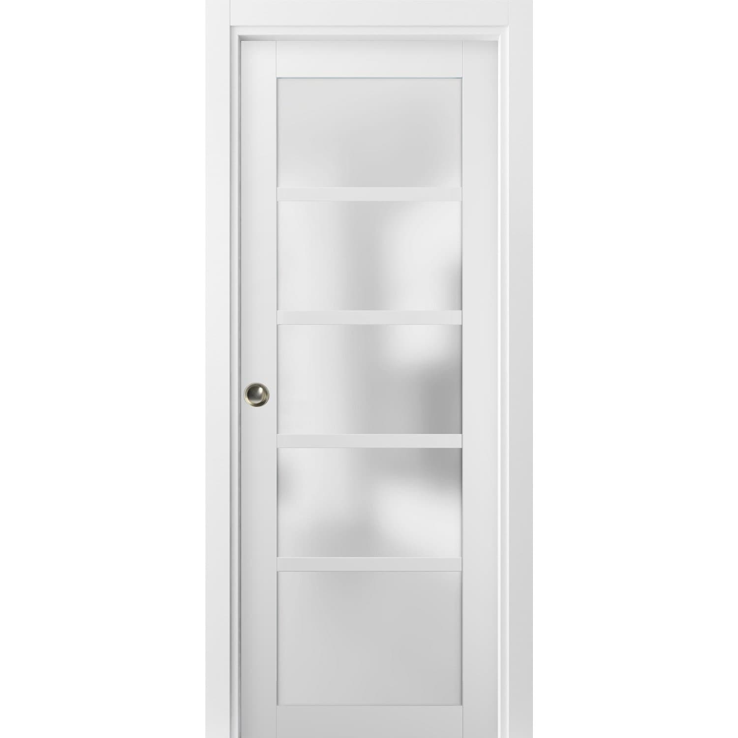 Panel Lite Pocket Door Frames / Quadro 4002 White Silk Frosted Opaque Glass s