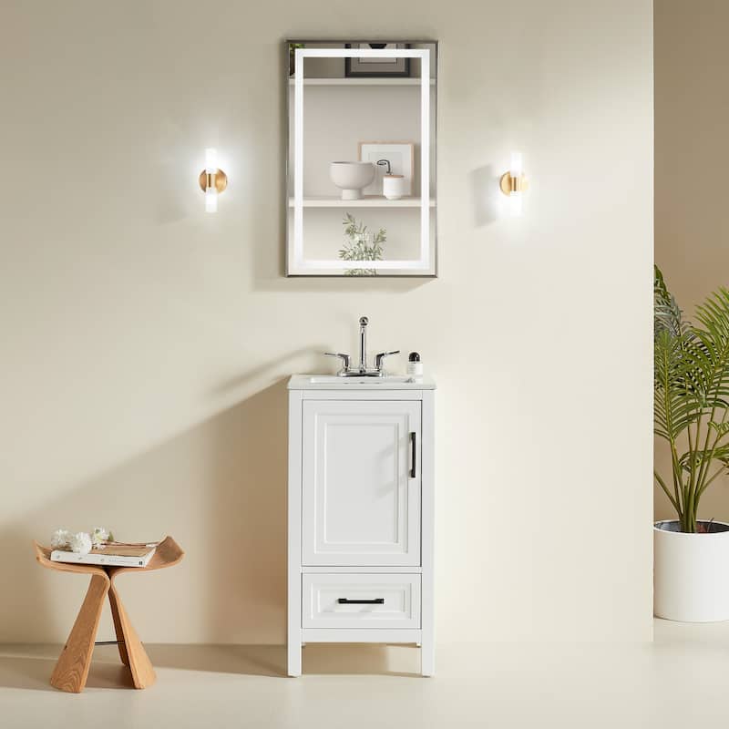 Fully Assembled 18" Freestanding Single Bathroom Vanity with Top - White