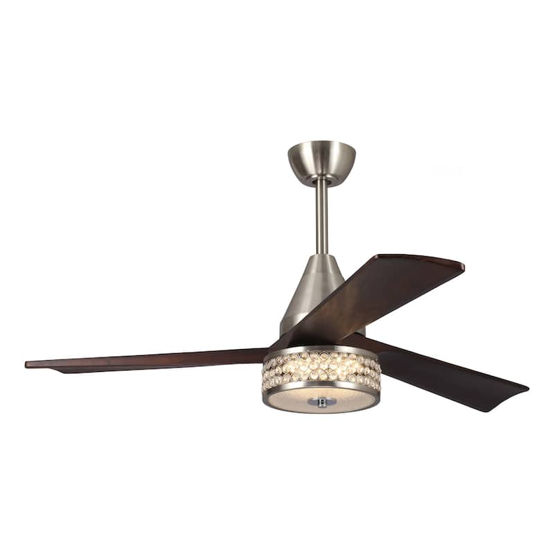 52" Indoor Semi Matte Nickel Downrod Mount Chandelier lED Ceiling Fan with Remote Control - 52" W x 52" D x 15.7" H