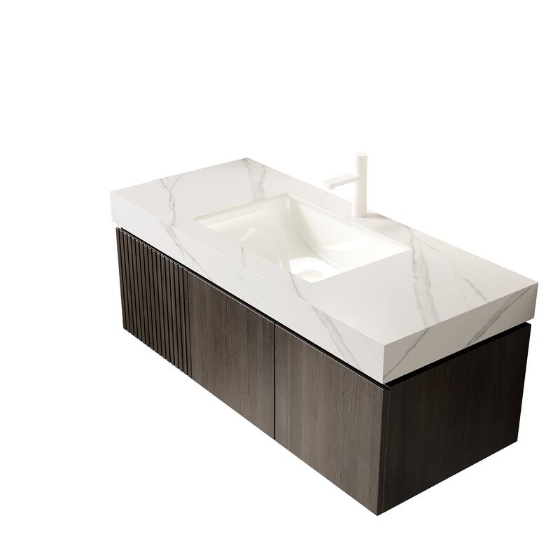 Floating Bathroom Vanity with Sintered Stone Top and Undermount Ceramic Basin