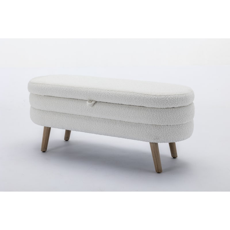 Boucle Fabric Storage Bench Bedroom Bench With Wood Legs For Living Room Bedroom Indoor
