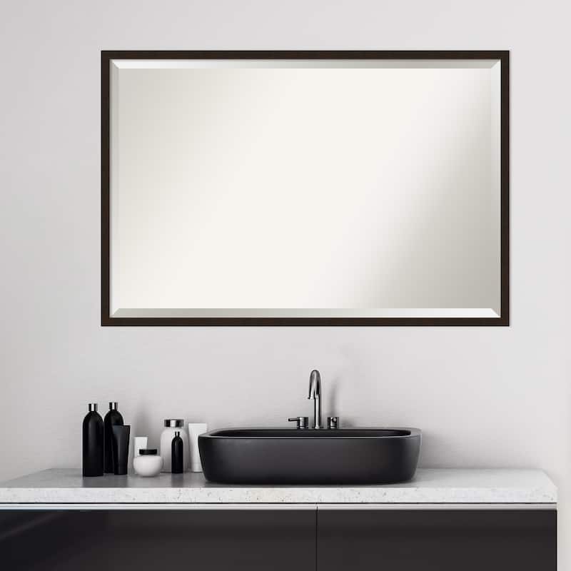 Beveled Wood Bathroom Wall Mirror - Carlisle Espresso Narrow Frame - Carlisle Espresso Narrow