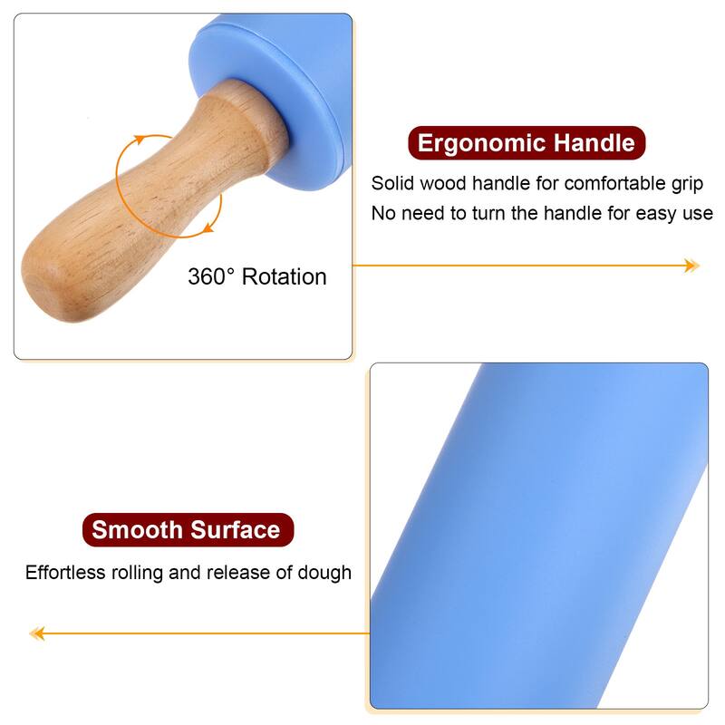 Silicone Rolling Pins for Baking Wood Handle 23.5cm x 4.2cm Blue & Orange - Blue & Orange