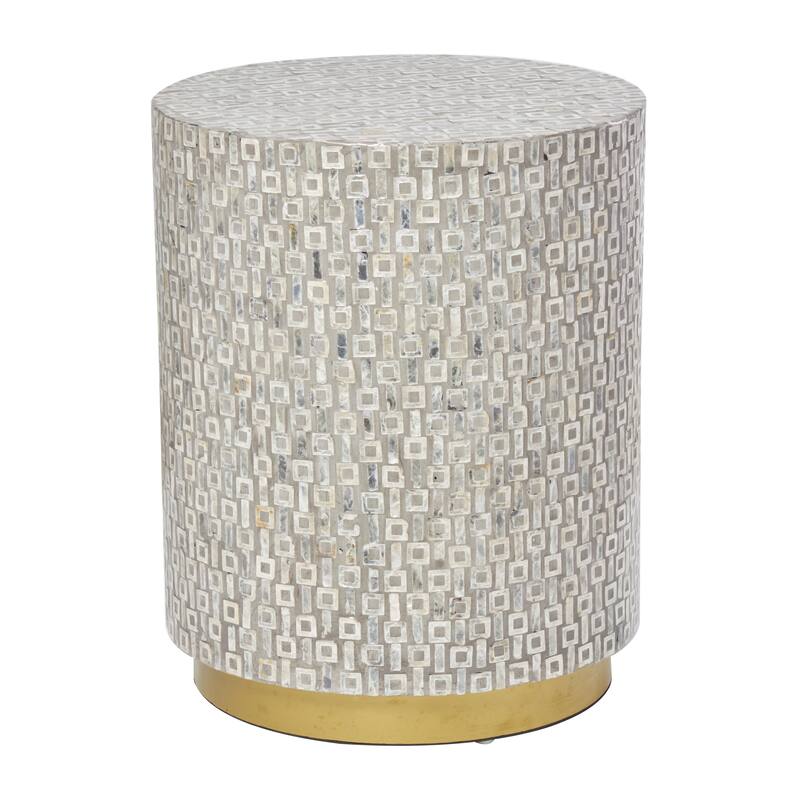 Mother of Pearl Shell Geometric Accent Table with Gold Base - White, Gray or Black - Roche River Decor - Gray