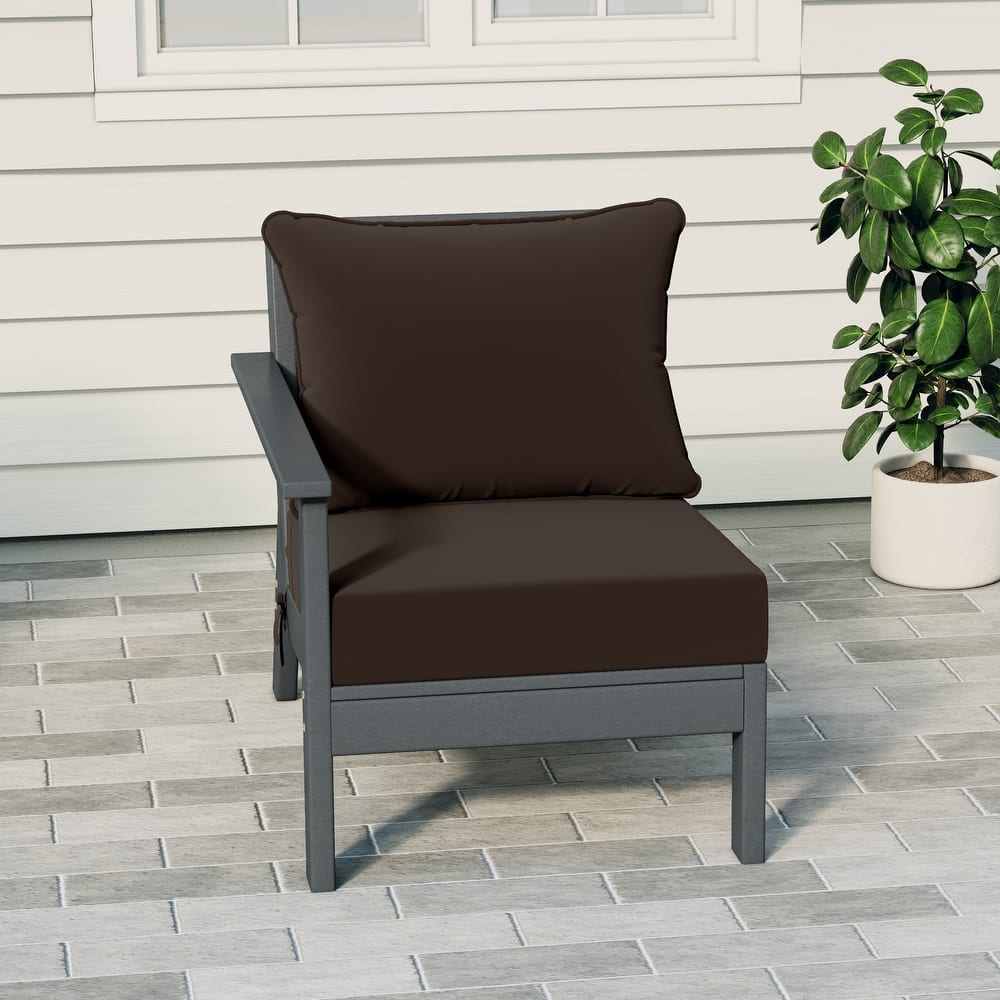 Birchwood All Weather HDPE Outdoor Patio Deep Seating Gray Left Arm Facing Chair With Cushions (1-Piece)