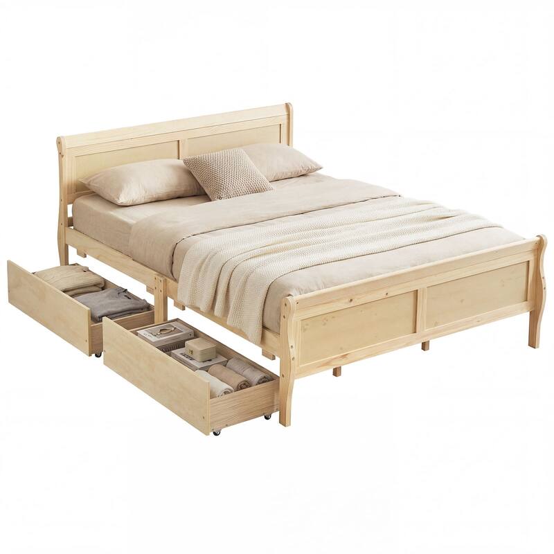Costway Twin Size Bed Frame with 2 Storage Drawers Wood Platform Bed