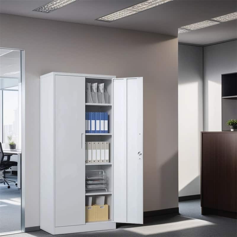 71"H Metal Lockable Storage Cabinet with Doors and 4 Shelves