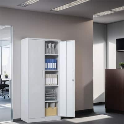 71"H Metal Lockable Storage Cabinet with Doors and 4 Shelves