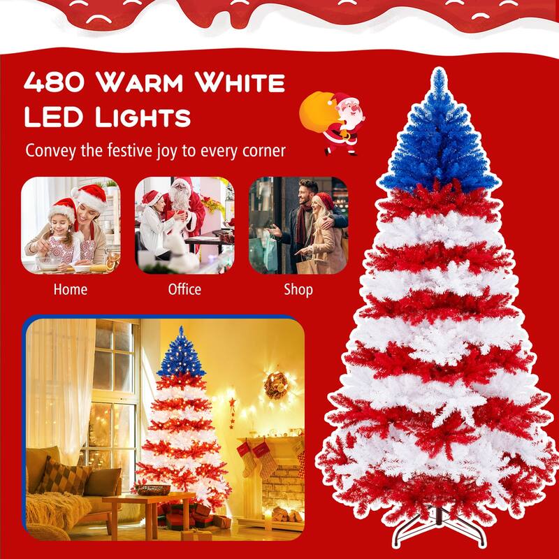Costway 7.5 FT Patriotic Pre-Lit Artificial Christmas Tree with 1341 - See Details