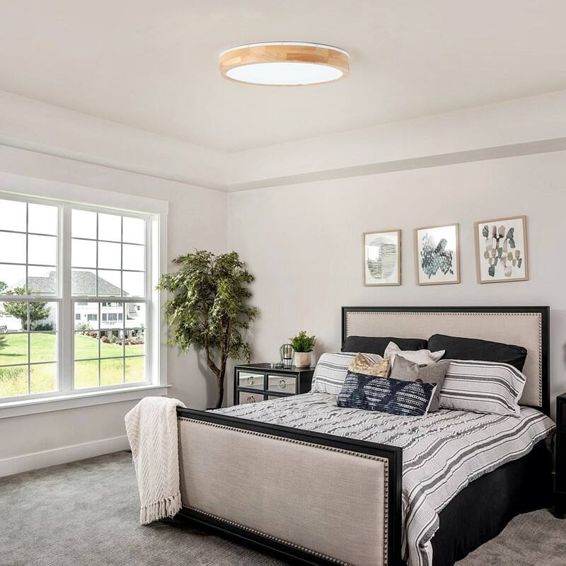 Modern Wood Grain Flush Mount Ceiling Light Milky White LED Fixture for Living Room Bedroom