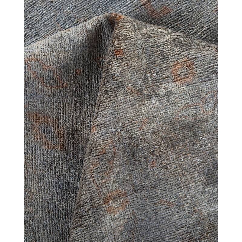 Overton Hand Knotted Wool Vintage Inspired Modern Contemporary Overdyed Gray Area Rug - 12' 2" x 18' 2"