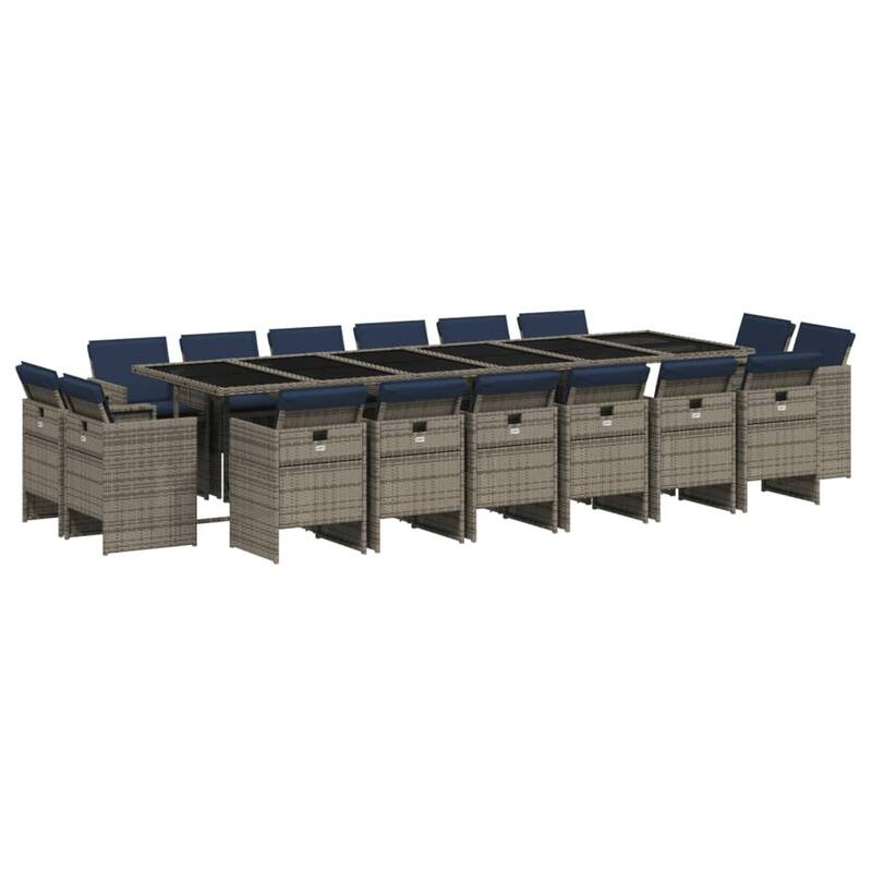 vidaXL 13/15/17 Piece Patio Dining Set with Cushions Gray Poly Rattan