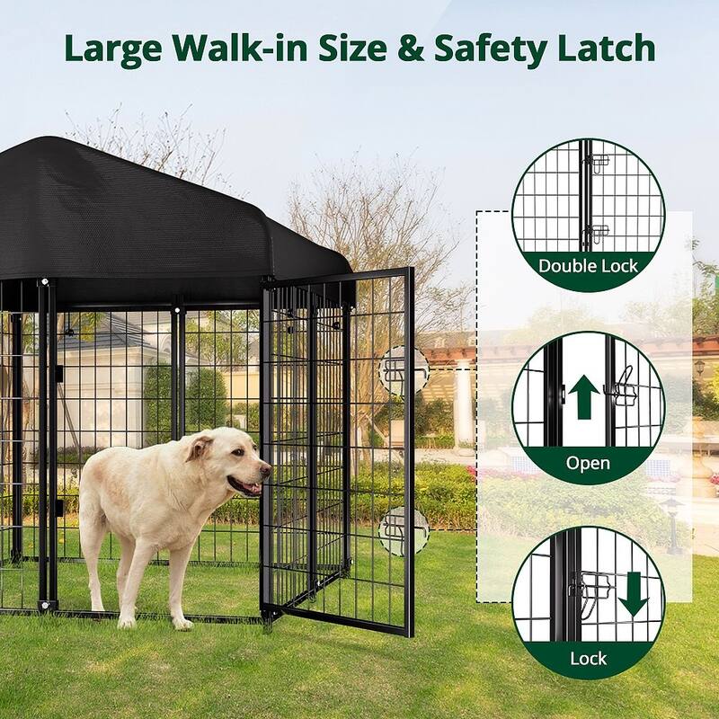 GARPROVM Outdoor 4ft x 4.2ft x 4.5ft Dog Kennel with Weather-Resistant Cover