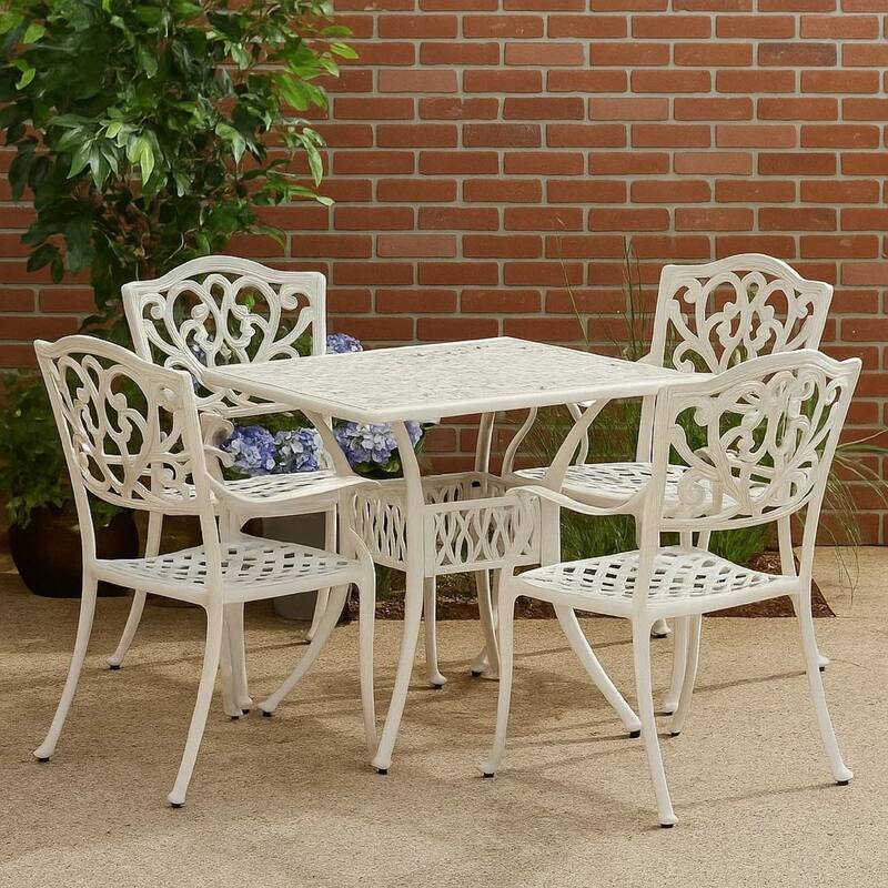 Outdoor Patio Breakfast Dining Table, 35 Inch Square, White Metal
