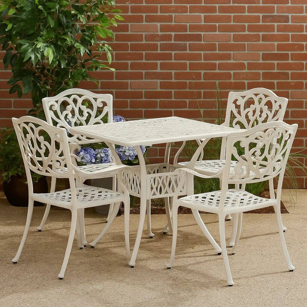 Outdoor Patio Breakfast Dining Table, 35 Inch Square, White Metal
