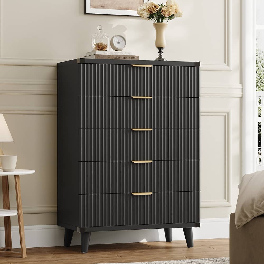 5 Drawer Tall Dresser for Bedroom, Slim Boho Bedroom Furniture
