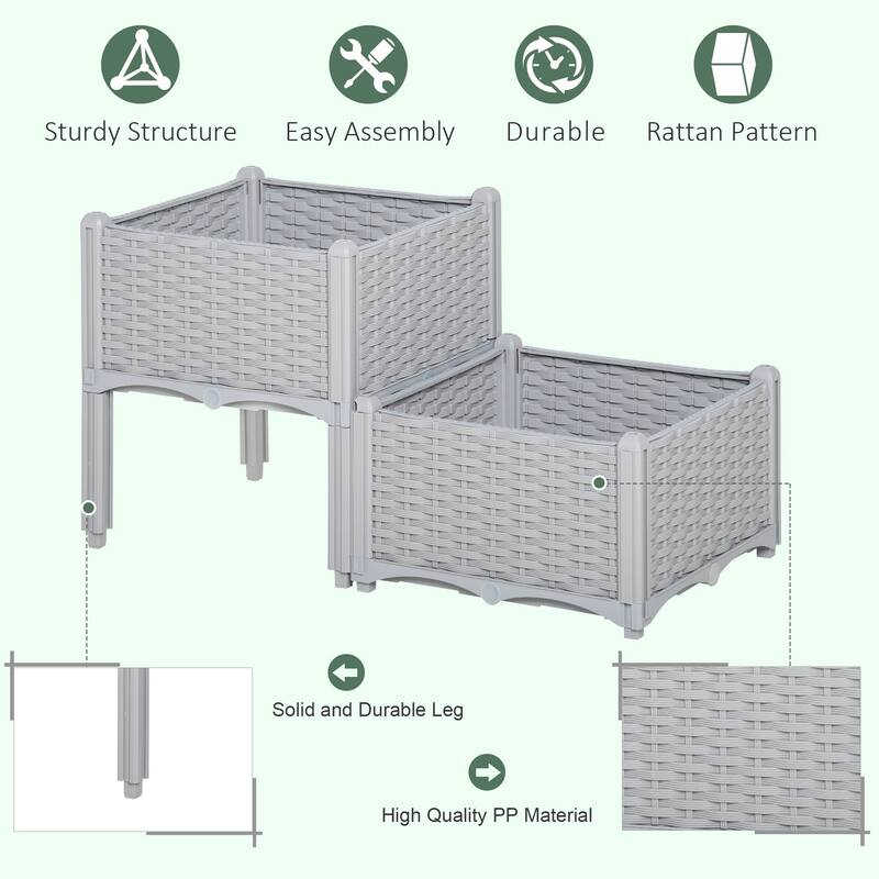 Rattan Design Plastic Raised Planter Boxes with Self-Draining System