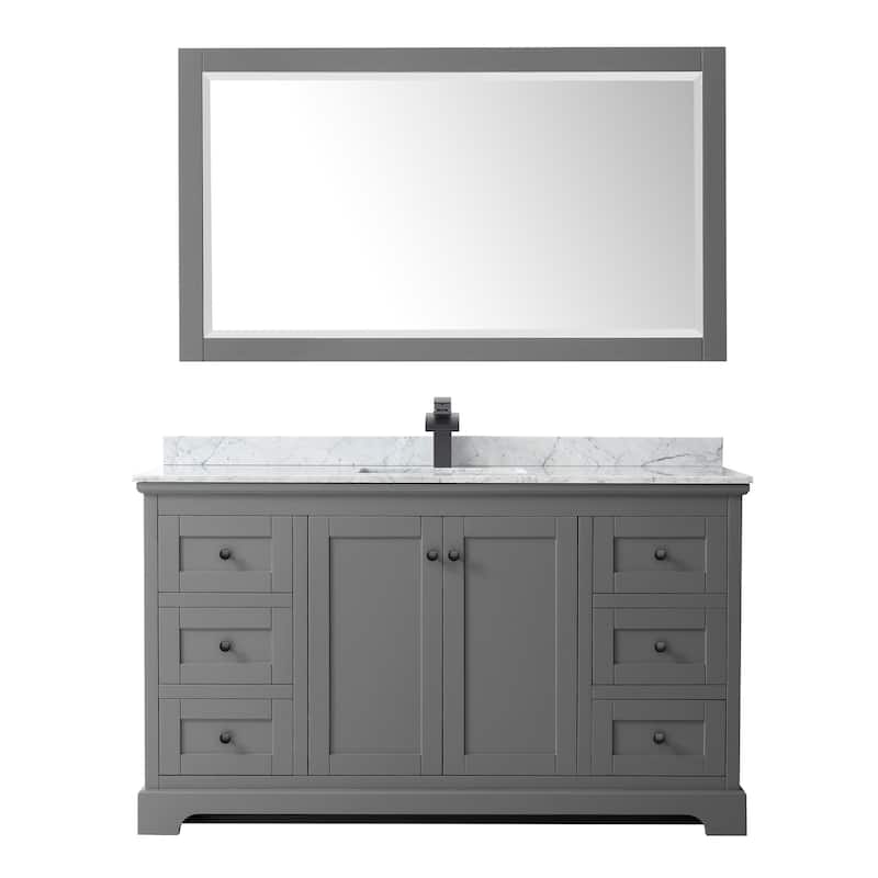 Avery 60-inch Single Vanity, Marble Top, Square Sink, 58-inch Mirror