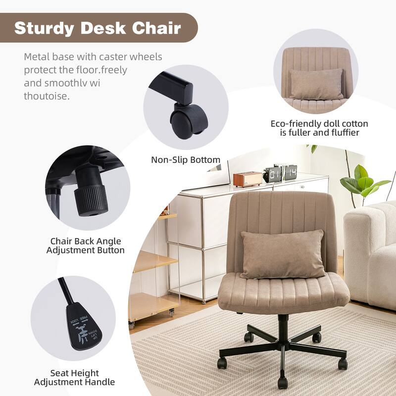 Velvet Criss Cross Armless Office Chair with Wheels - Versatile for Home Office, Meditation & Makeup